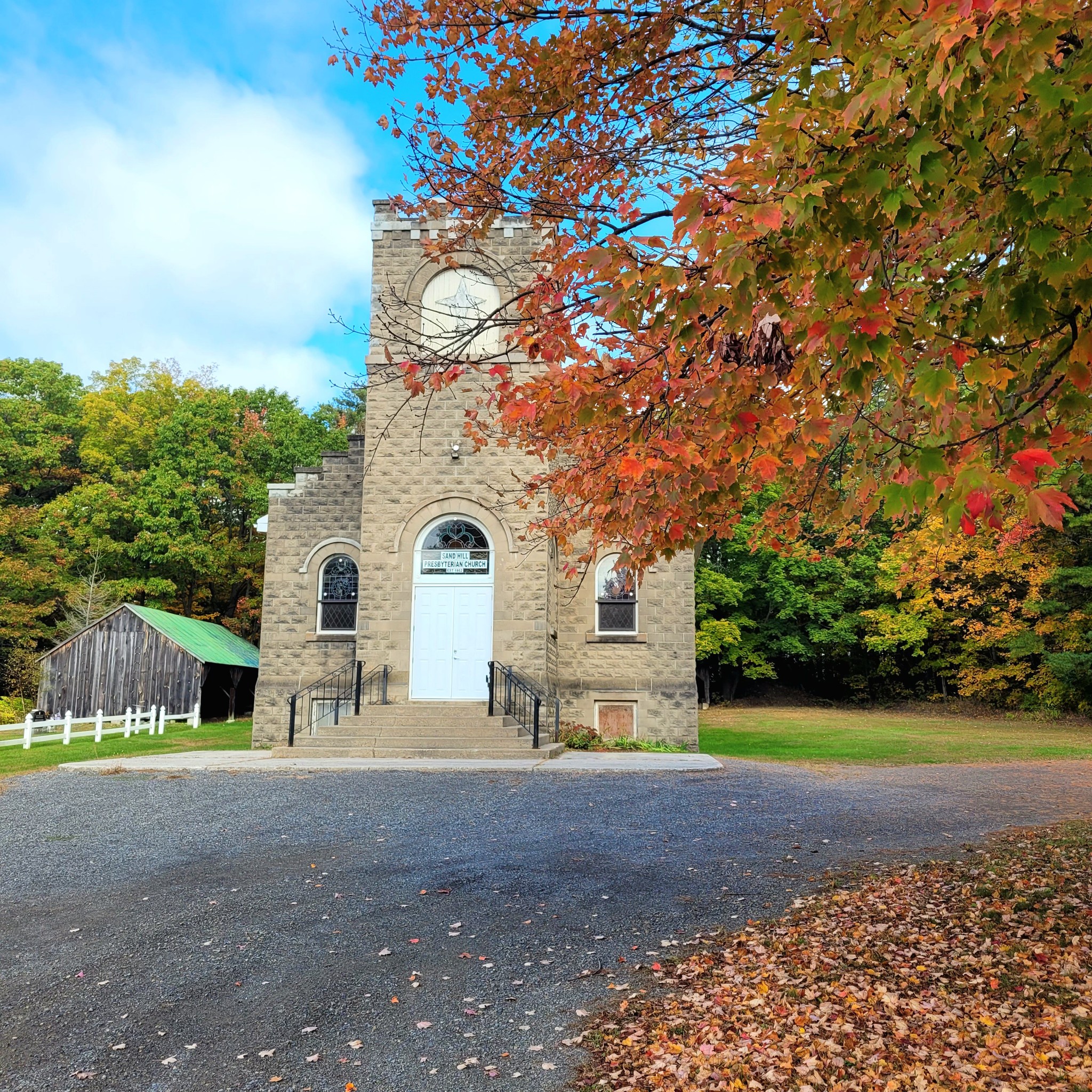 Sand Hill Presbyterian Church in autumn
